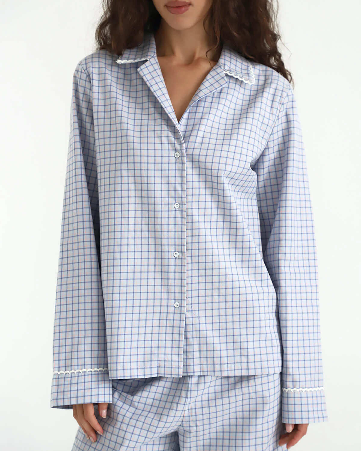 The Pajama Pant Set: French Poplin Blue Check - Image 4