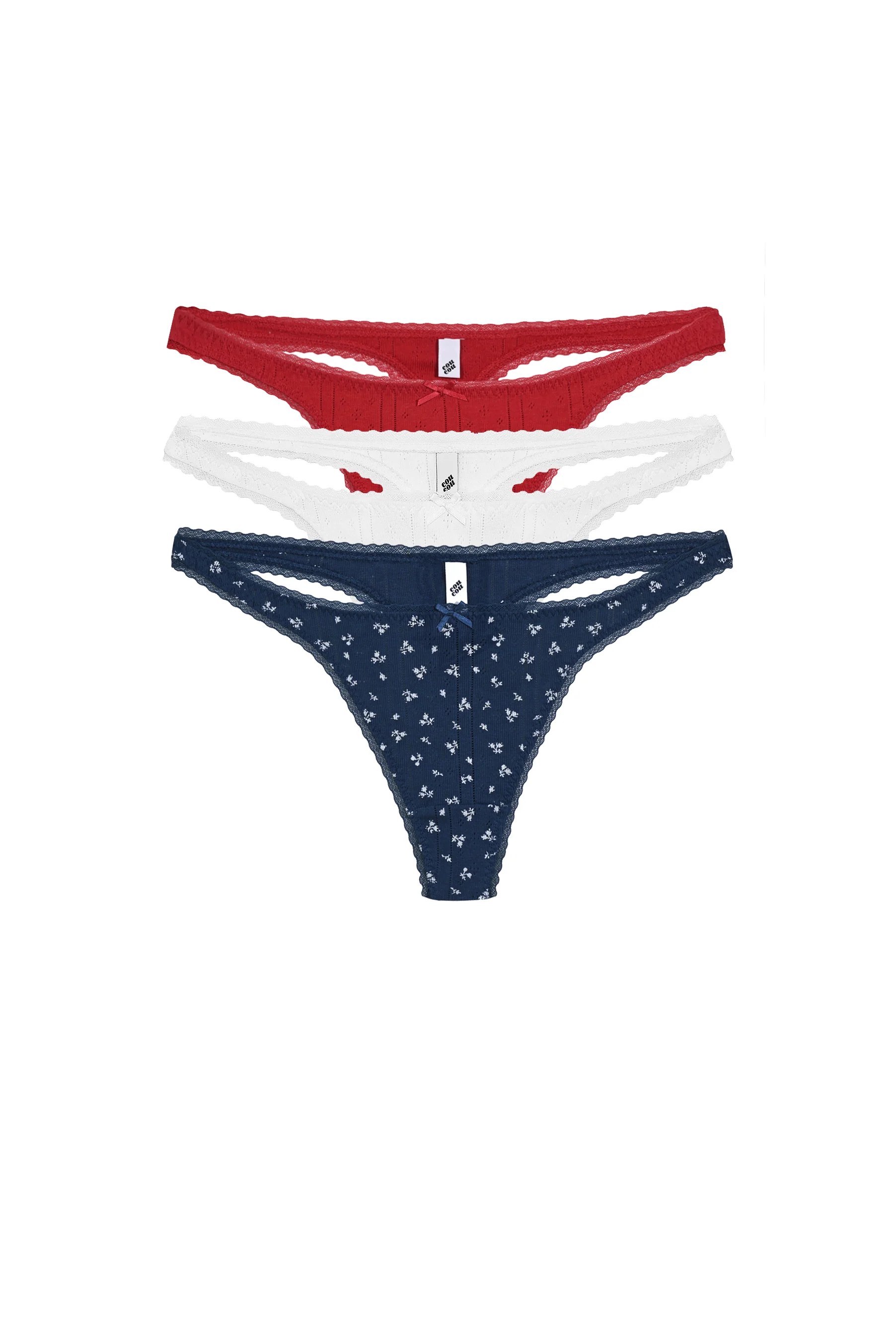 The Thong: 3-Pack Midnight Fields, Cherry Red & White - Image 2